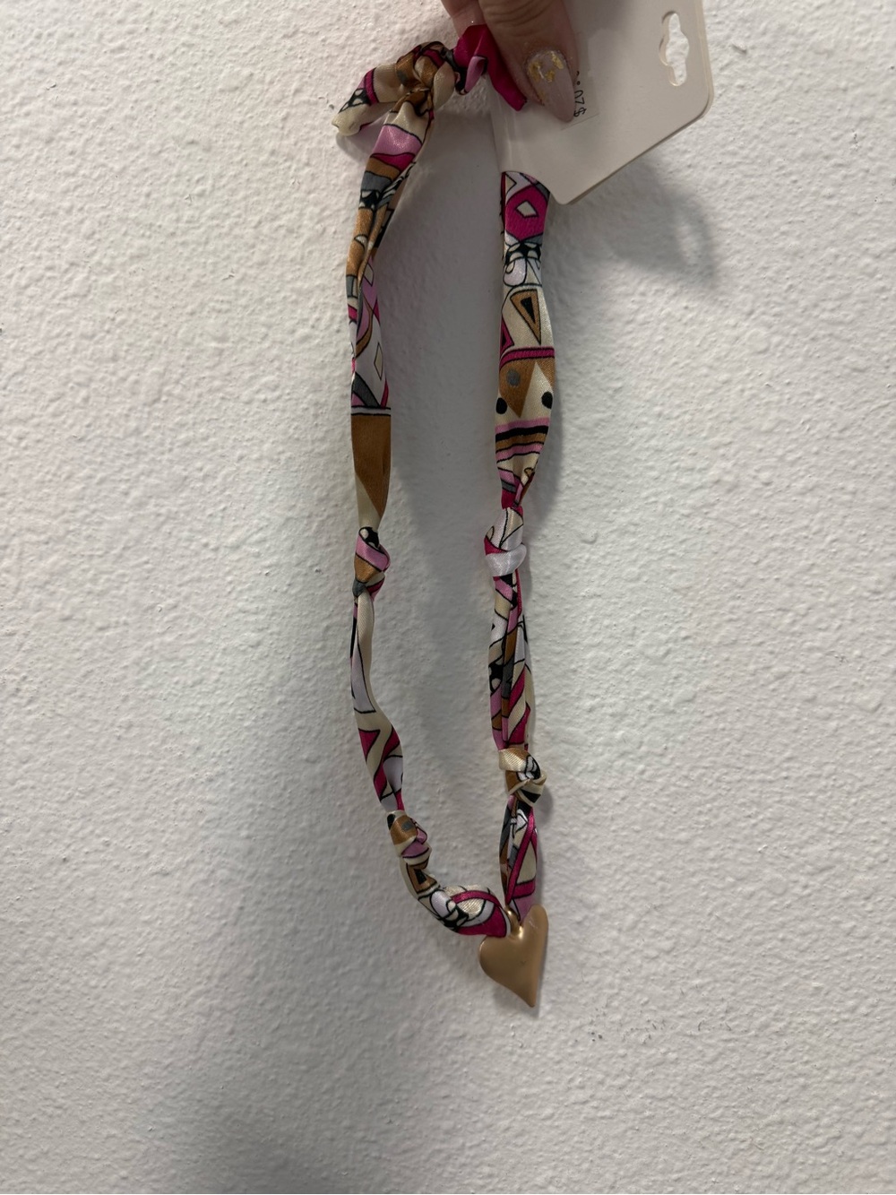 Stylish Pink & Gold Patterned Heart Scarf Necklace